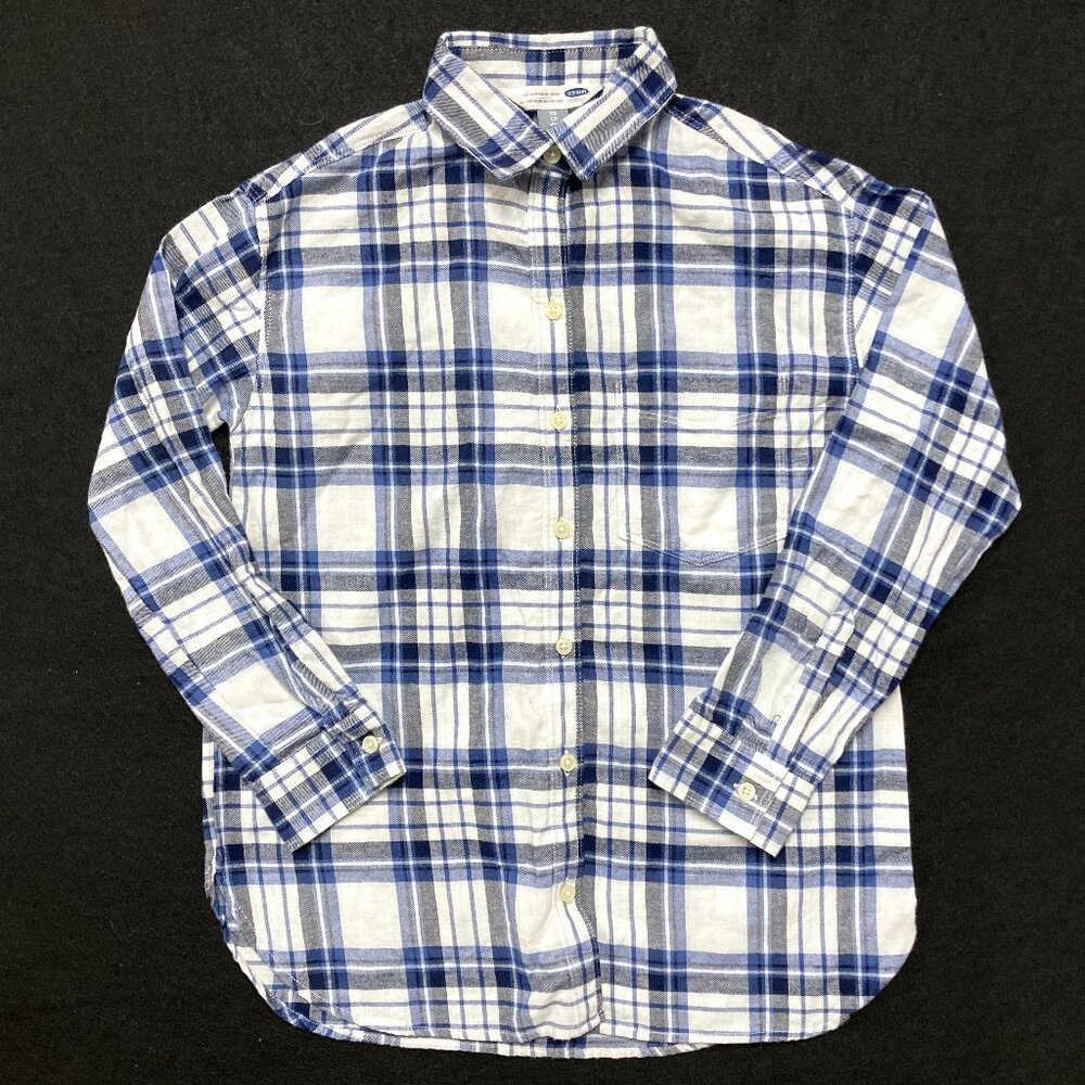 Old Navy Boyfriend Shirt Women's Size XS Petite White Blue Black